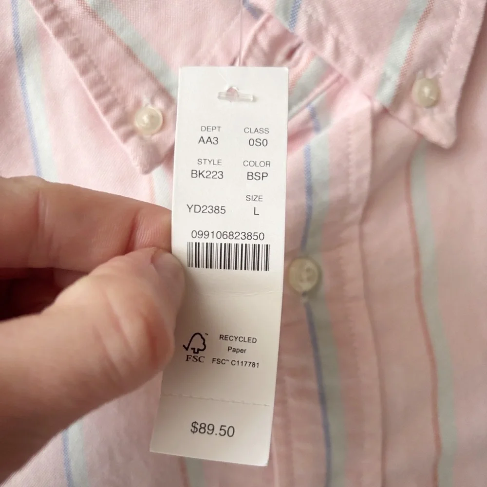 J. Crew Men’s Oxford Stripe Button Down Shirt Size Large New Pink Relaxed Fit